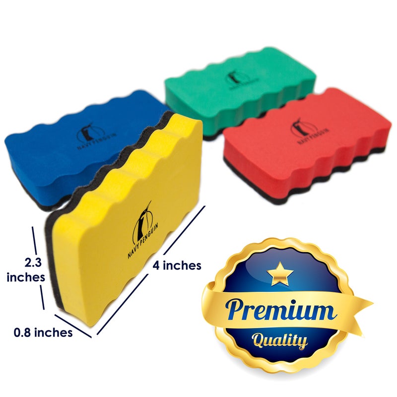 Navy Penguin Magnetic Whiteboard Eraser Set - 4 Color Pack - Erasers for Dry Erase Pens and Markers - Strong Magnet Sticks to Metal Dry Wipe White Boards - Cleaner for Home  School and Office - Image 2